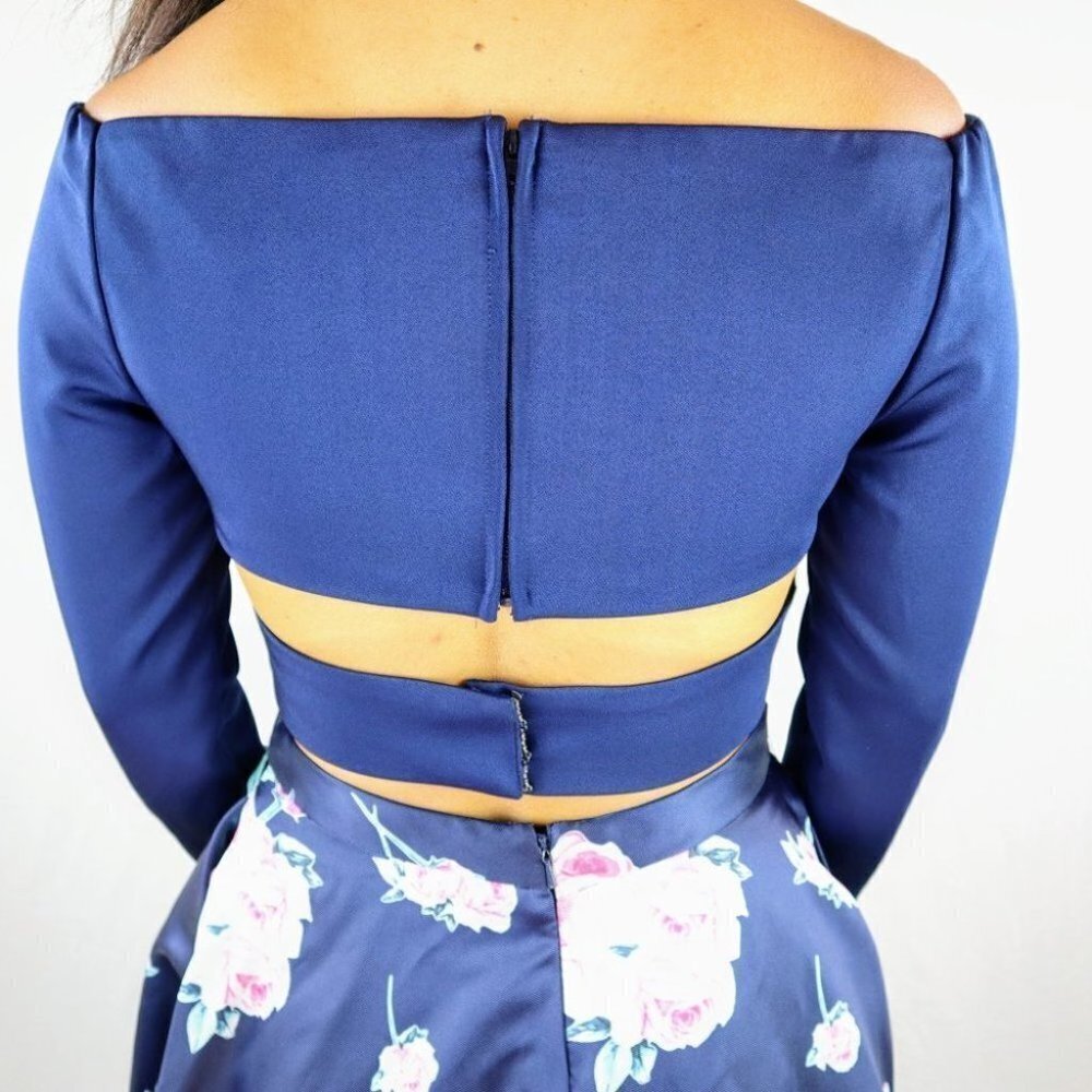 2 Cute Brand Navy Floral Two Piece Formal Gown $469 - Picture 11 of 15